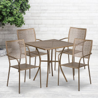 Flash Furniture CO-28SQ-02CHR4-GD-GG 28" Square Table Set with 4 Square Back Chairs in Gold